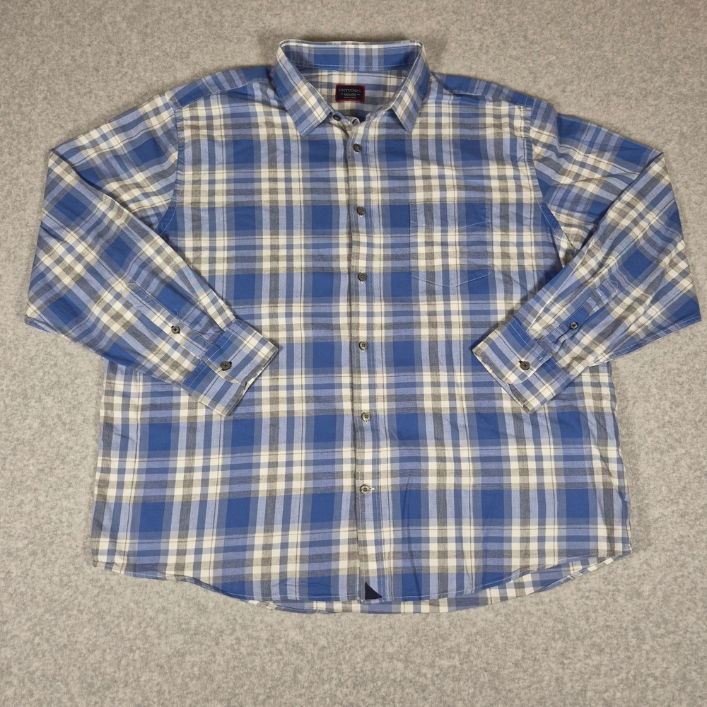 UNTUCKit Button Down Shirt Mens XXXL Blue Plaid Long Sleeve Cotton Pocket